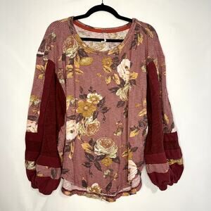 Free People Womens Flower Patch Thermal Moroccan Spice Combo Blouse Size Large